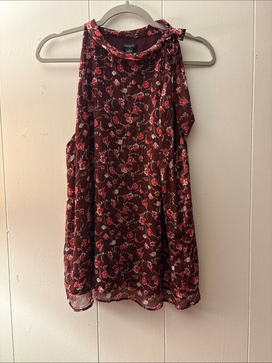 Ann Taylor Tops - Ann Taylor Factory Burgundy Floral Tie-Neck Dress